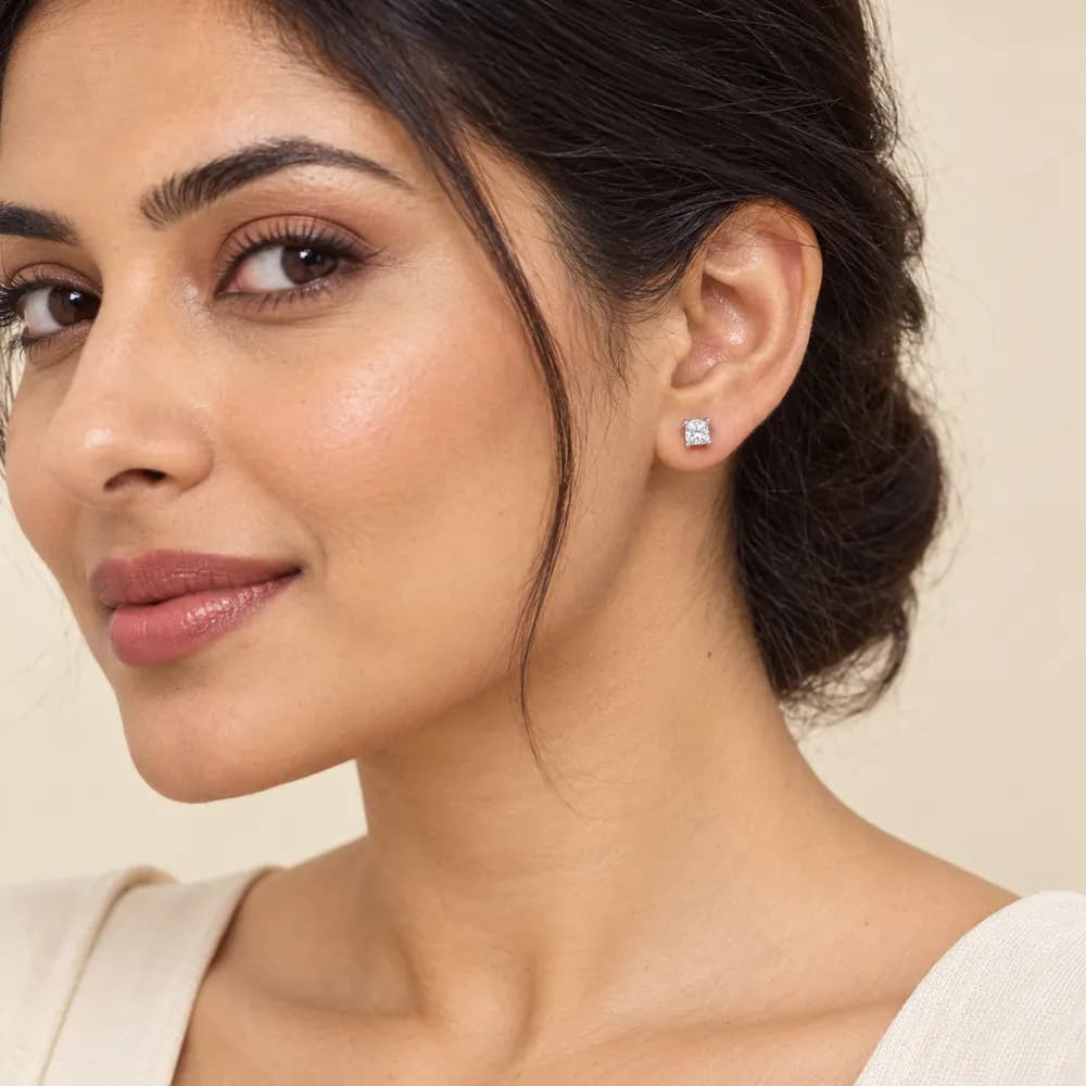 3mm Princess-Cut Moissanite Stud Earrings — second view