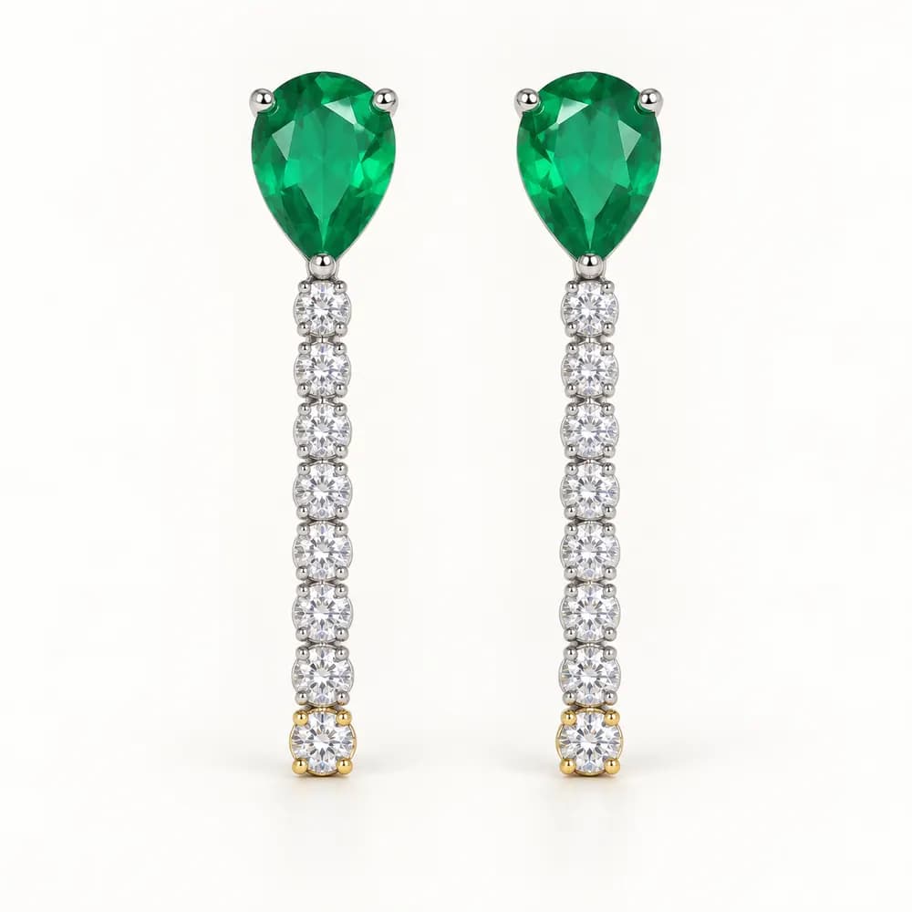 Linear Emerald and Moissanite Earrings